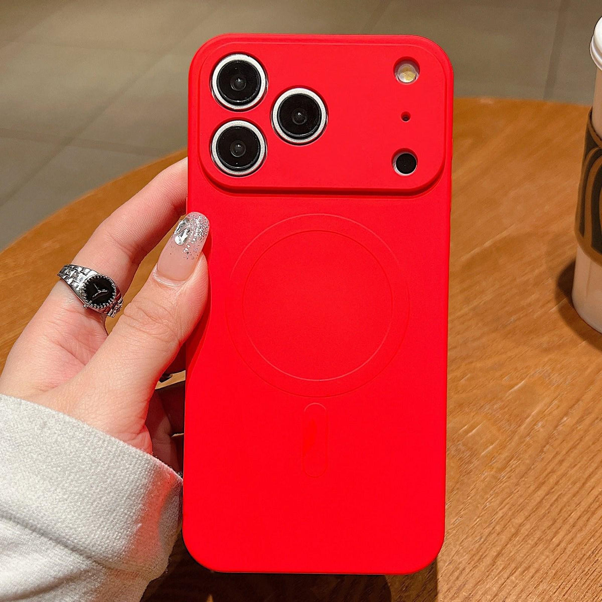 Compatible with iPhone 18 Pro Max Solid Color Liquid Silicone MagSafe Magnetic Phone Case - Red