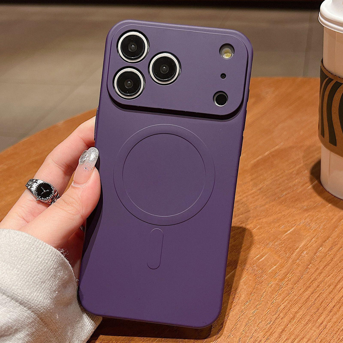 Compatible with iPhone 18 Pro Max Solid Color Liquid Silicone MagSafe Magnetic Phone Case - Dark Purple