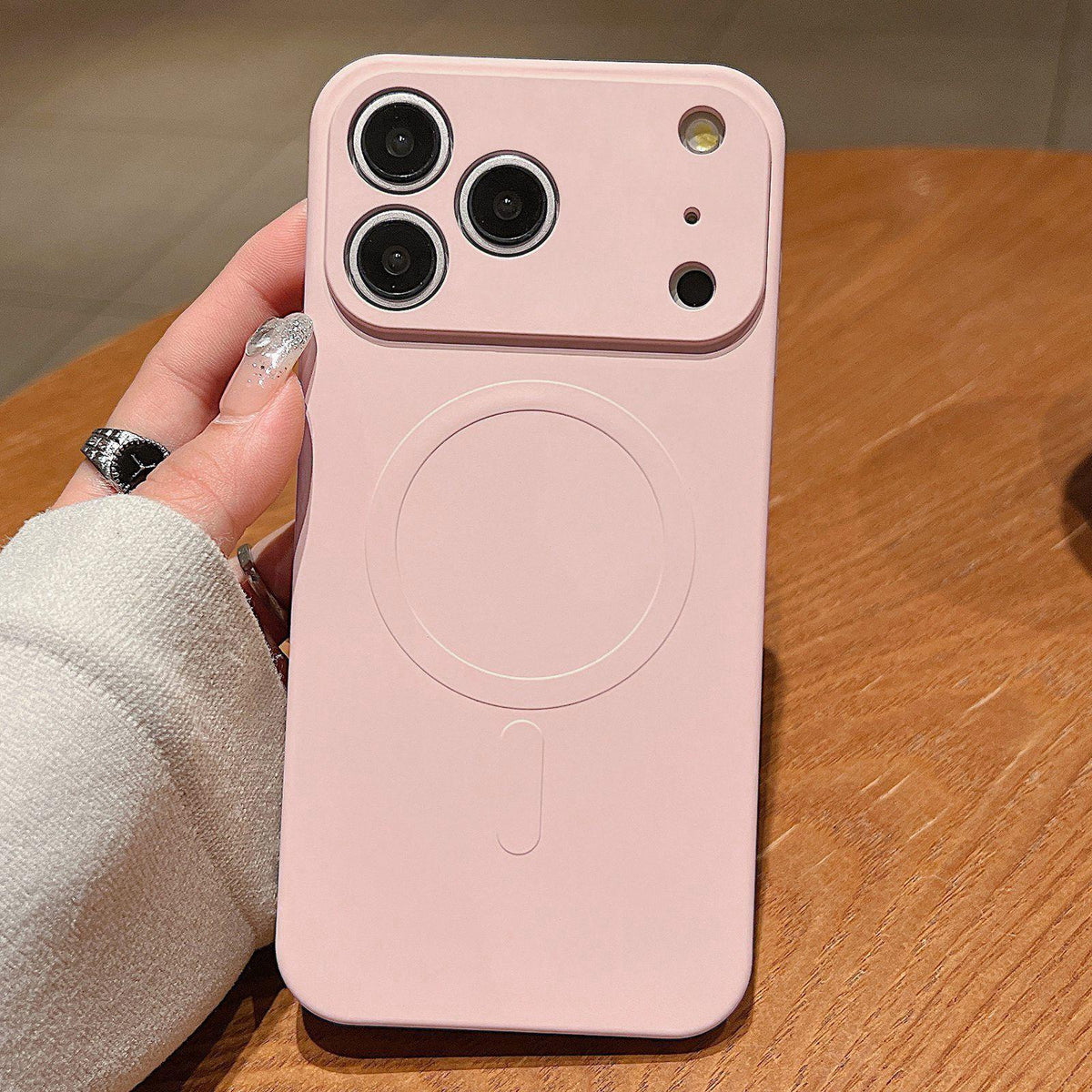 Compatible with iPhone 18 Pro Max Solid Color Liquid Silicone MagSafe Magnetic Phone Case - Pink