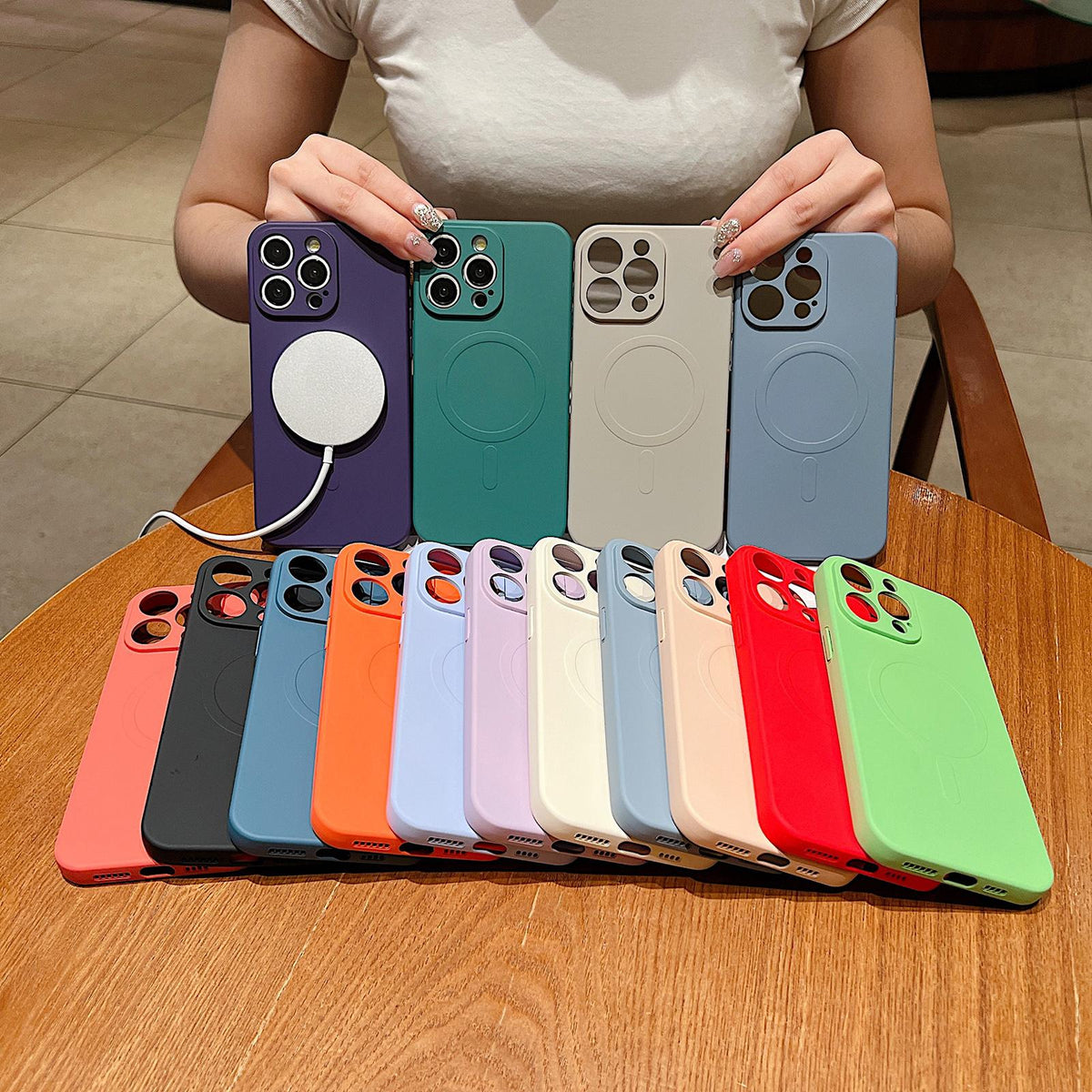 Compatible with iPhone 18 Pro Max Solid Color Liquid Silicone MagSafe Magnetic Phone Case - Grass Purple