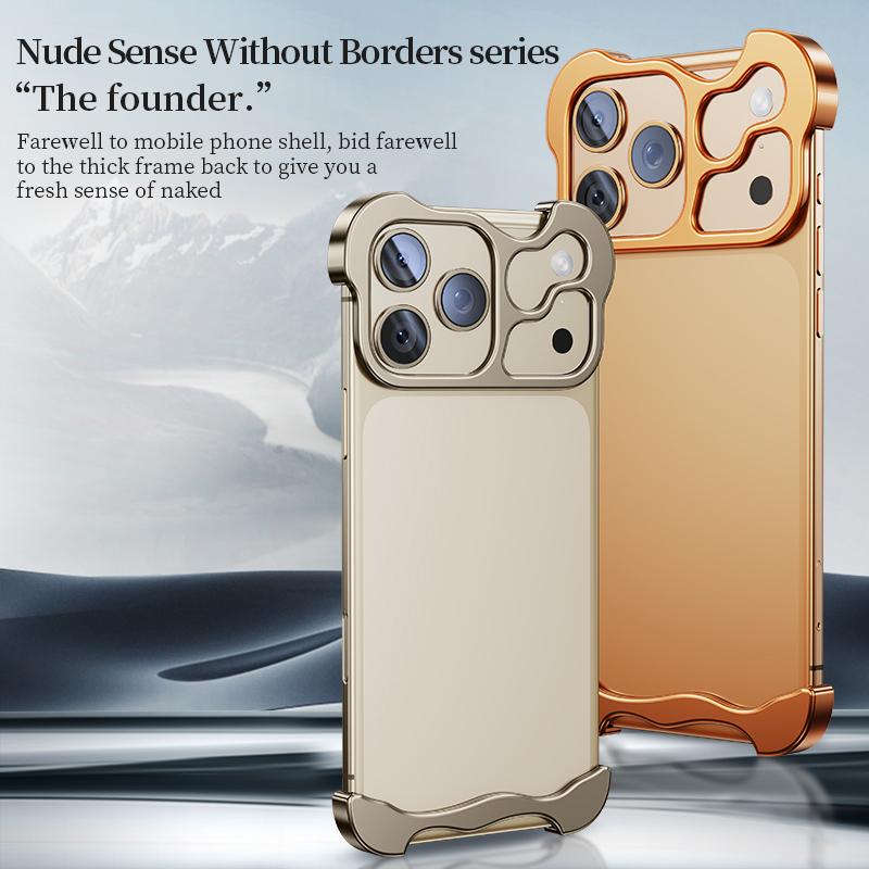 Compatible with iPhone 18 Pro Max Frameless Metal Corner Pad Phone Case with Lens Film - Silver