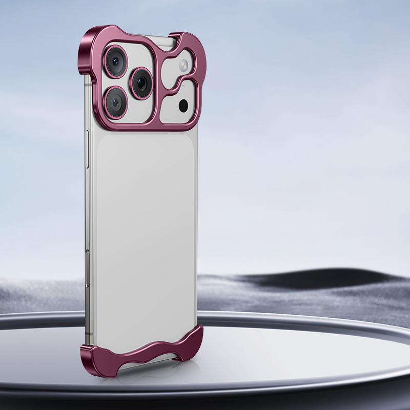 Compatible with iPhone 18 Pro Max Frameless Metal Corner Pad Phone Case with Lens Film - Cherry Red