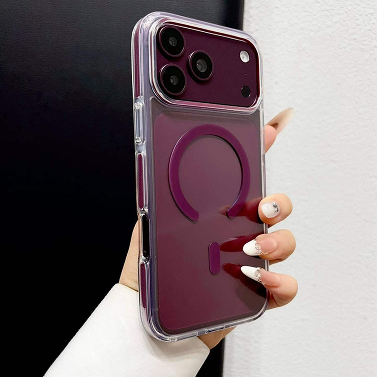 Compatible with iPhone 18 Pro Max Question Mark Clear PC Magnetic Phone Case - Cherry Red