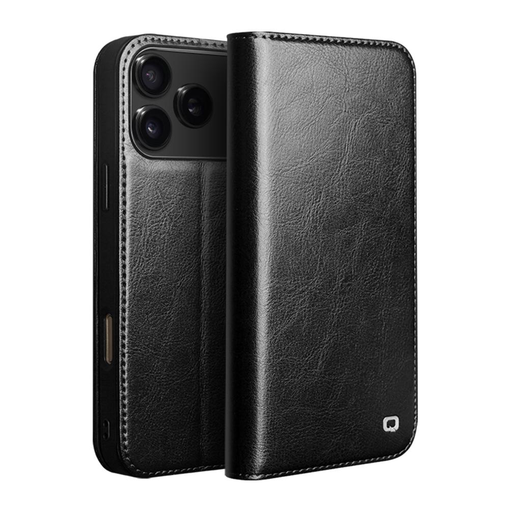 Compatible with iPhone 18 Pro Max QIALINO Classic  Leather Phone Case - Black