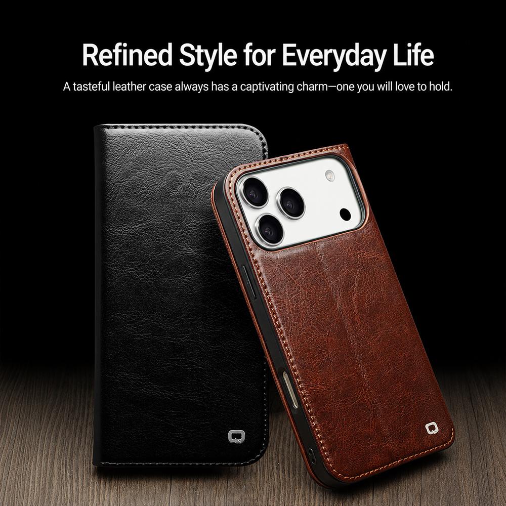 Compatible with iPhone 18 Pro Max QIALINO Classic  Leather Phone Case - Light Brown