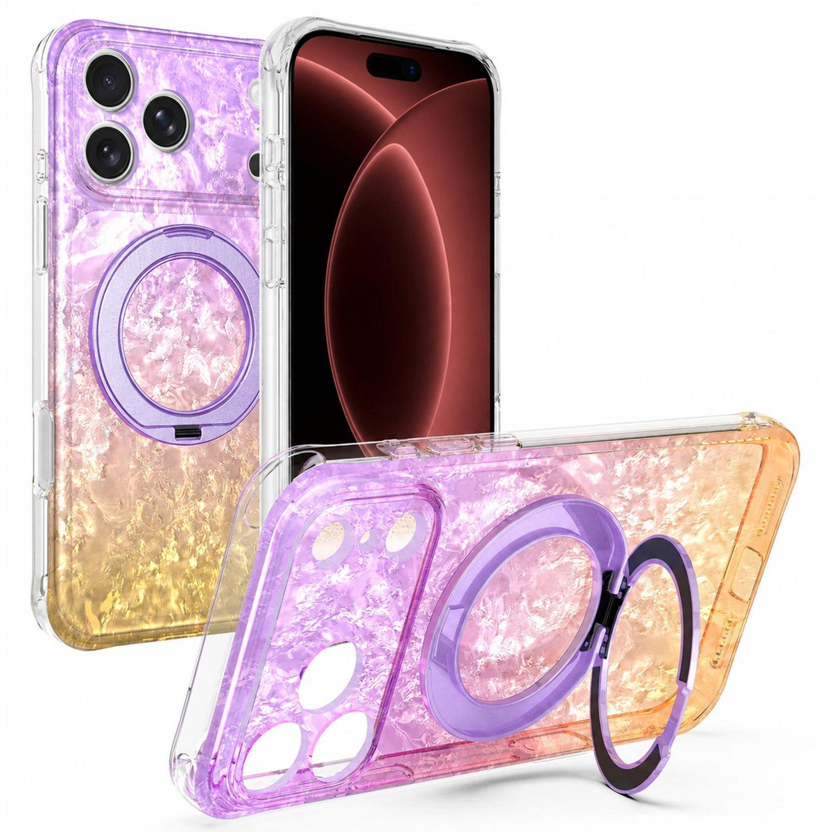 Compatible with iPhone 18 Pro Max Ice Shell 360 Magnetic Holder Phone Case - Purple Gold