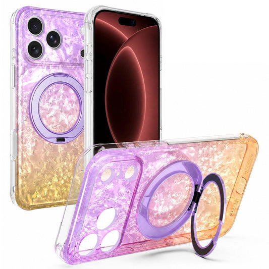 Compatible with iPhone 18 Pro Max Ice Shell 360 Magnetic Holder Phone Case - Purple Gold