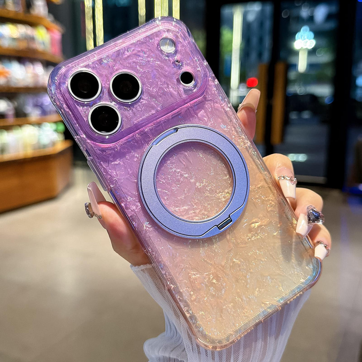 Compatible with iPhone 18 Pro Max Ice Shell 360 Magnetic Holder Phone Case - Purple Gold