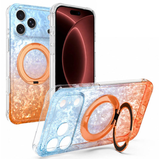Compatible with iPhone 18 Pro Max Ice Shell 360 Magnetic Holder Phone Case - Blue Orange