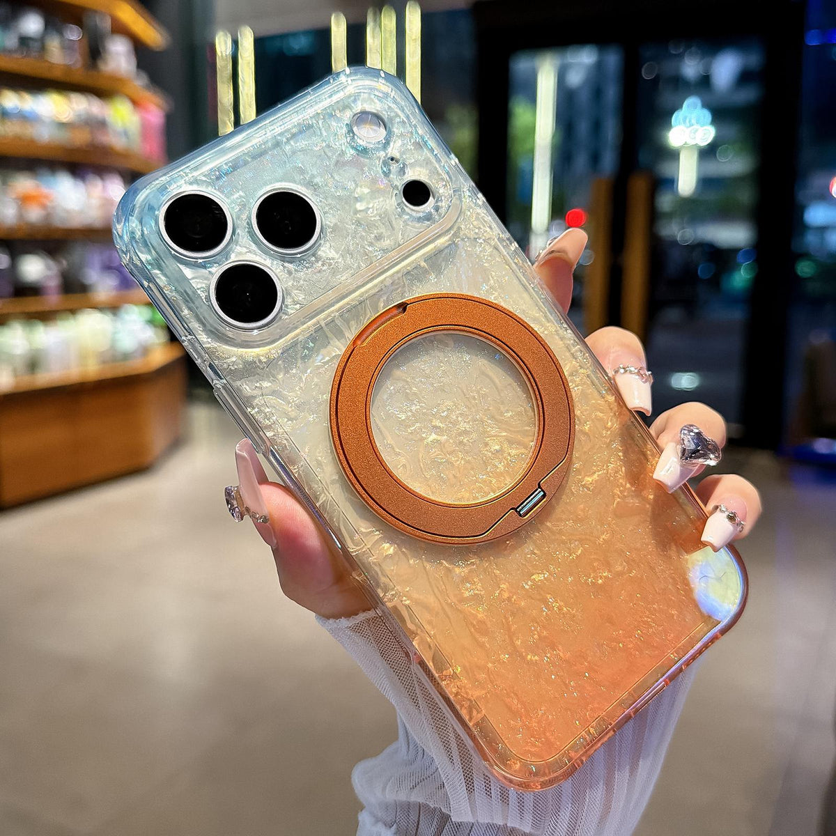 Compatible with iPhone 18 Pro Max Ice Shell 360 Magnetic Holder Phone Case - Blue Orange