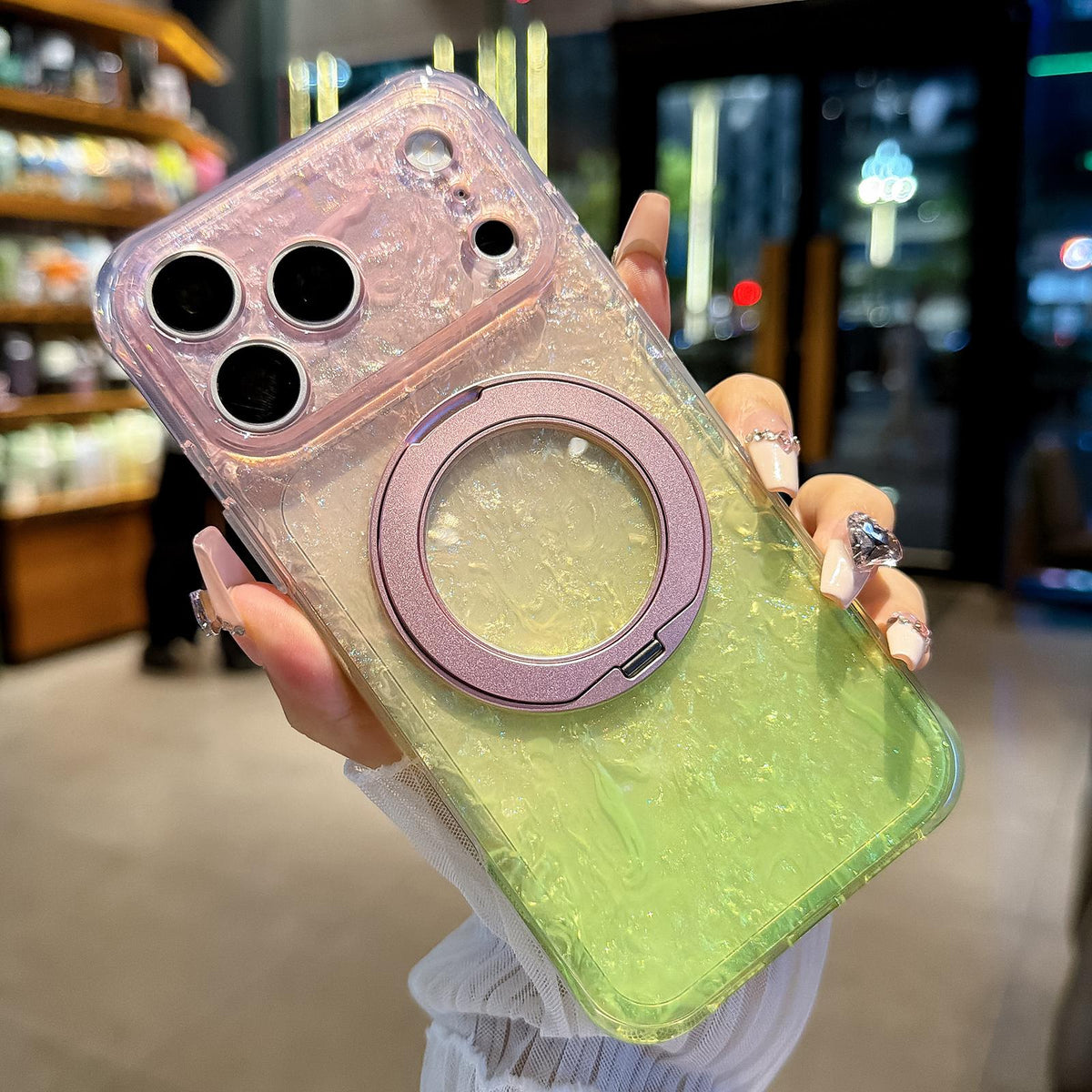 Compatible with iPhone 18 Pro Max Ice Shell 360 Magnetic Holder Phone Case - Pink Lemon