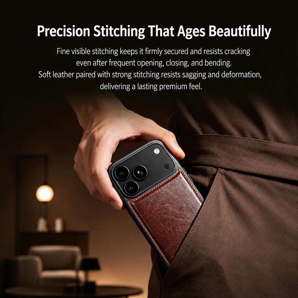 Compatible with iPhone 18 Pro Max QIALINO Classic  Leather Back Cover Phone Case - Brown