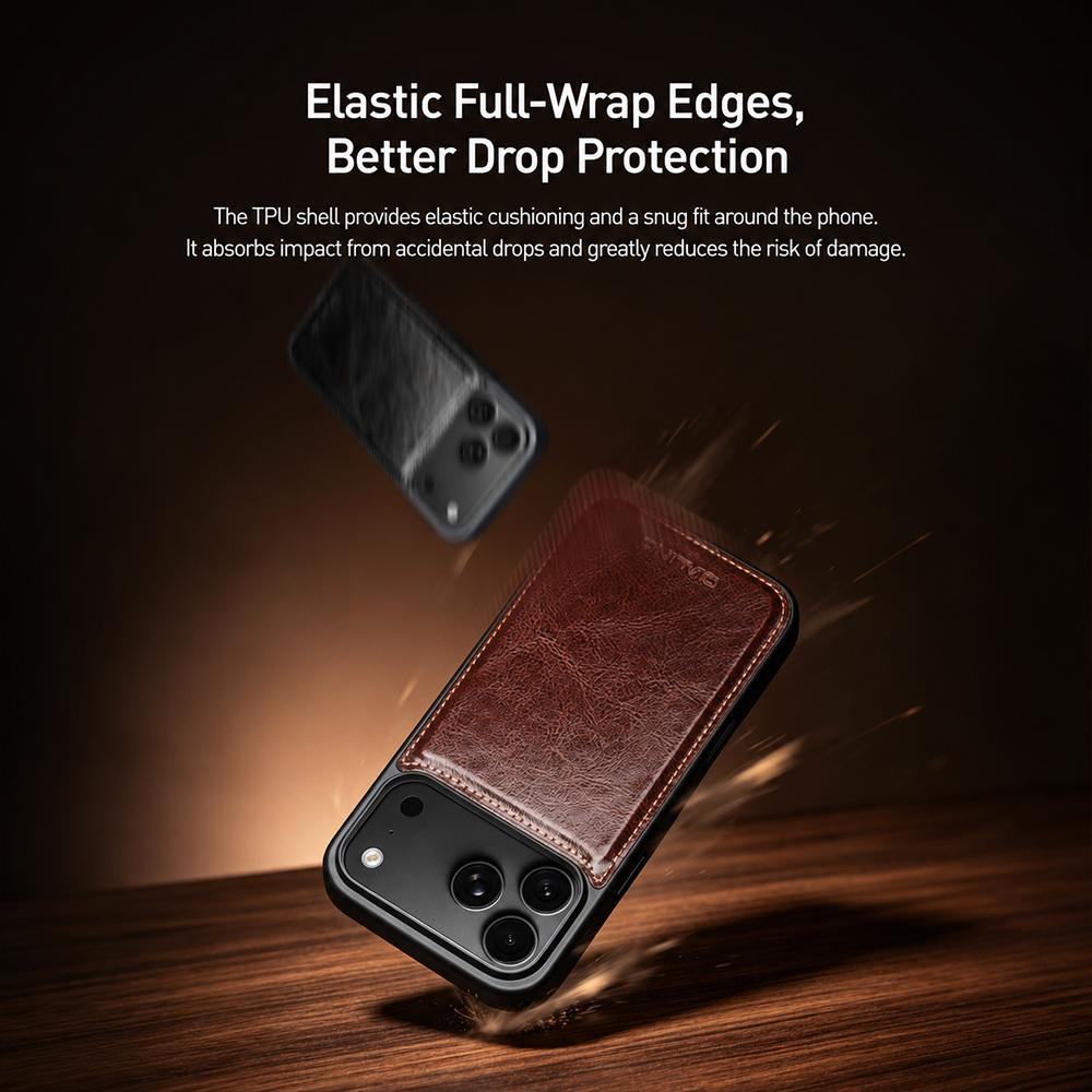 Compatible with iPhone 18 Pro Max QIALINO Classic  Leather Back Cover Phone Case - Brown