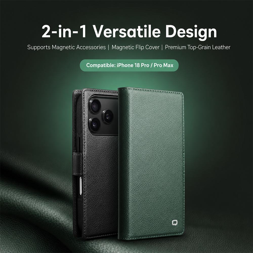 Compatible with iPhone 18 Pro Max QIALINO 2-in-1 Detachable Magnetic  Leather Phone Case - Green