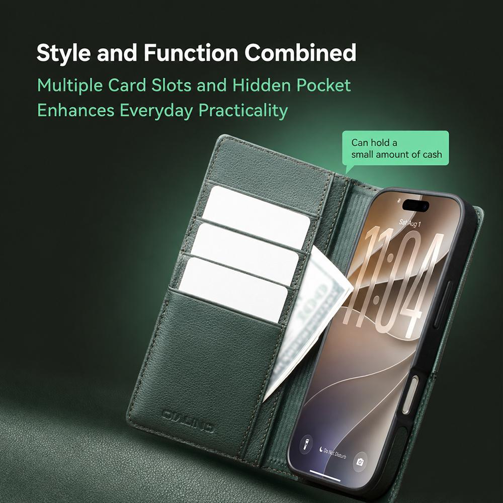 Compatible with iPhone 18 Pro Max QIALINO 2-in-1 Detachable Magnetic  Leather Phone Case - Green