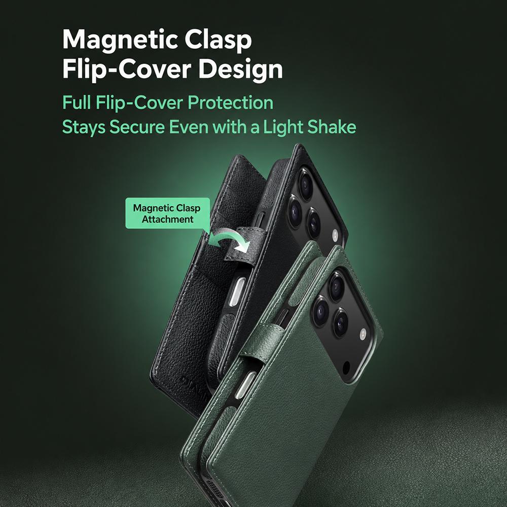 Compatible with iPhone 18 Pro Max QIALINO 2-in-1 Detachable Magnetic  Leather Phone Case - Green