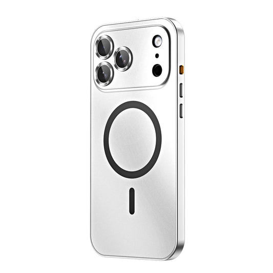 Compatible with iPhone 18 Pro Max Spring Buckle MagSafe Magnetic Metal Phone Case - Silver