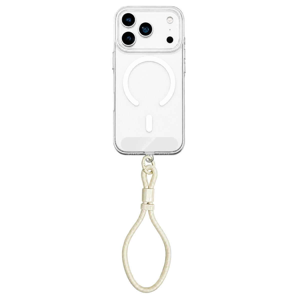 Compatible with iPhone 18 Pro Question Mark Clear PC Magnetic Phone Case with Lanyard - Jasmine White