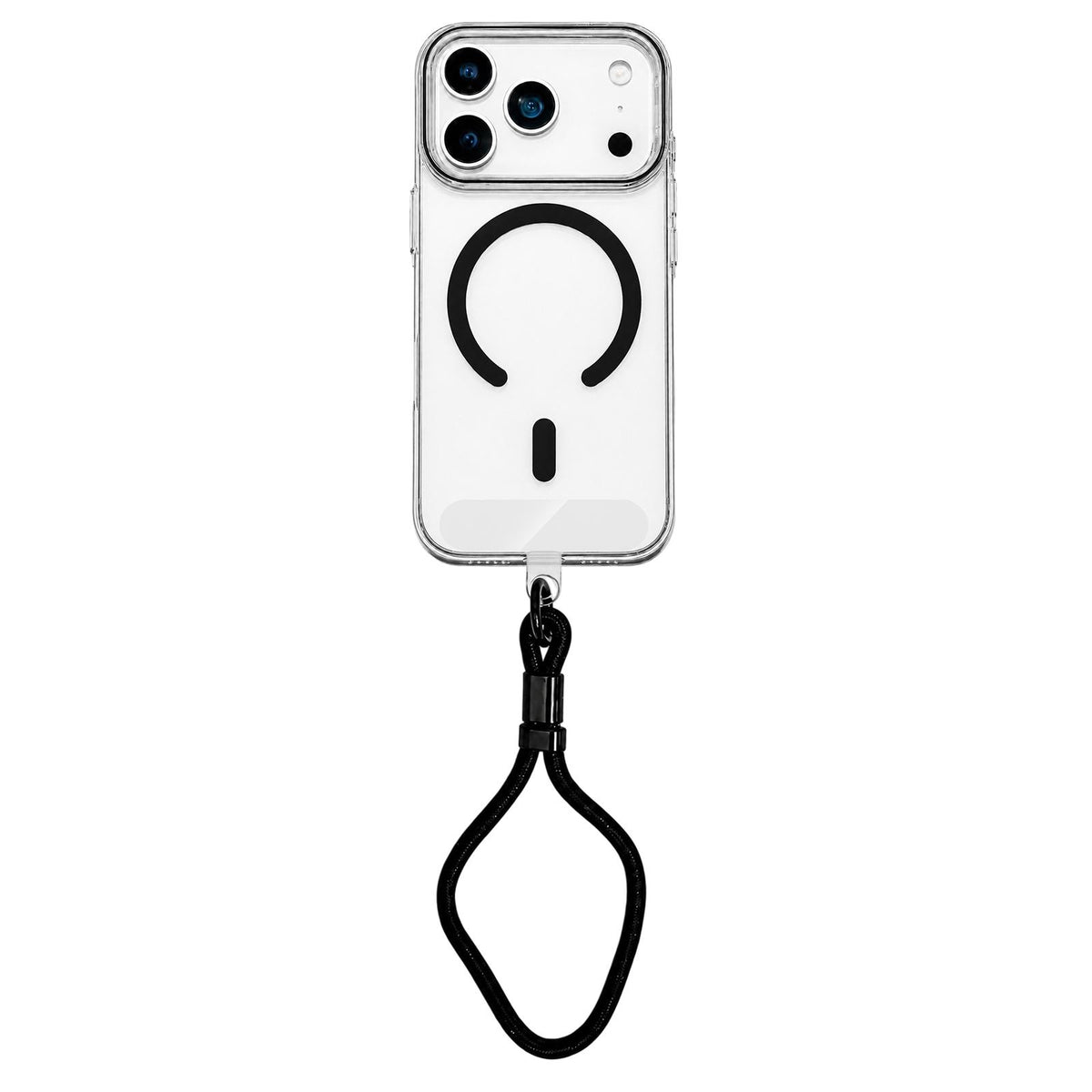 Compatible with iPhone 18 Pro Question Mark Clear PC Magnetic Phone Case with Lanyard - Obsidian Black