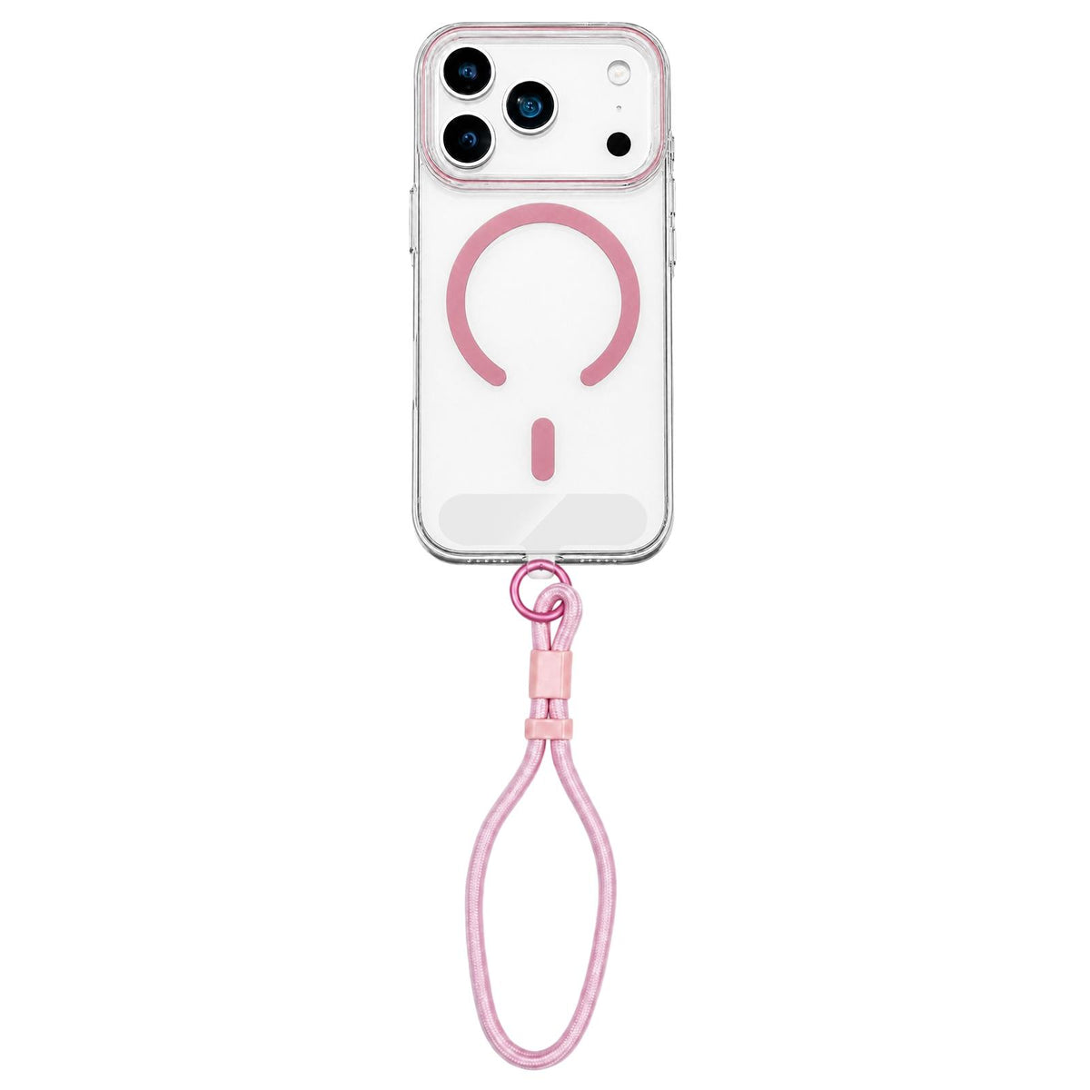 Compatible with iPhone 18 Pro Question Mark Clear PC Magnetic Phone Case with Lanyard - Elegant Pink