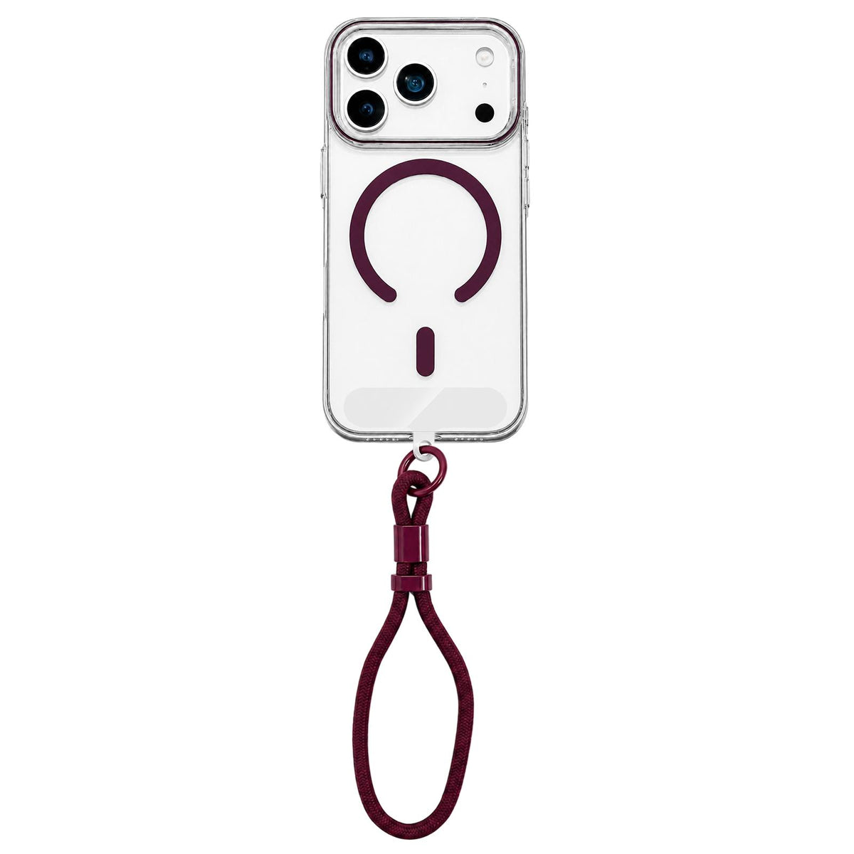 Compatible with iPhone 18 Pro Question Mark Clear PC Magnetic Phone Case with Lanyard - Cherry Red
