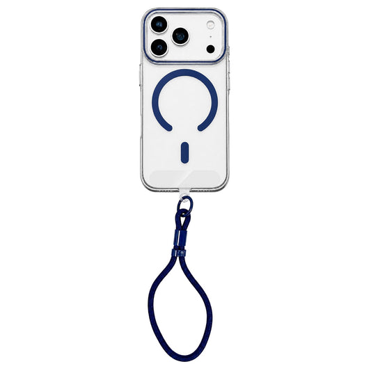 Compatible with iPhone 18 Pro Max Question Mark Clear PC Magnetic Phone Case with Lanyard - Business Blue