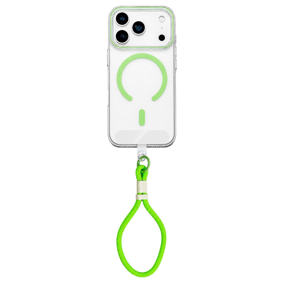 Compatible with iPhone 18 Pro Max Question Mark Clear PC Magnetic Phone Case with Lanyard - Fluorescent Green