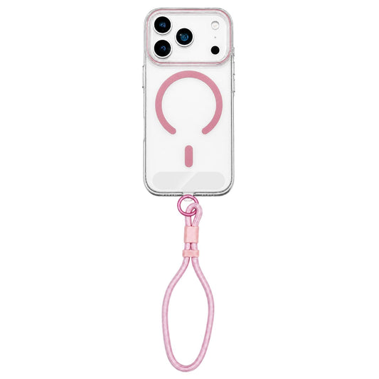 Compatible with iPhone 18 Pro Max Question Mark Clear PC Magnetic Phone Case with Lanyard - Elegant Pink
