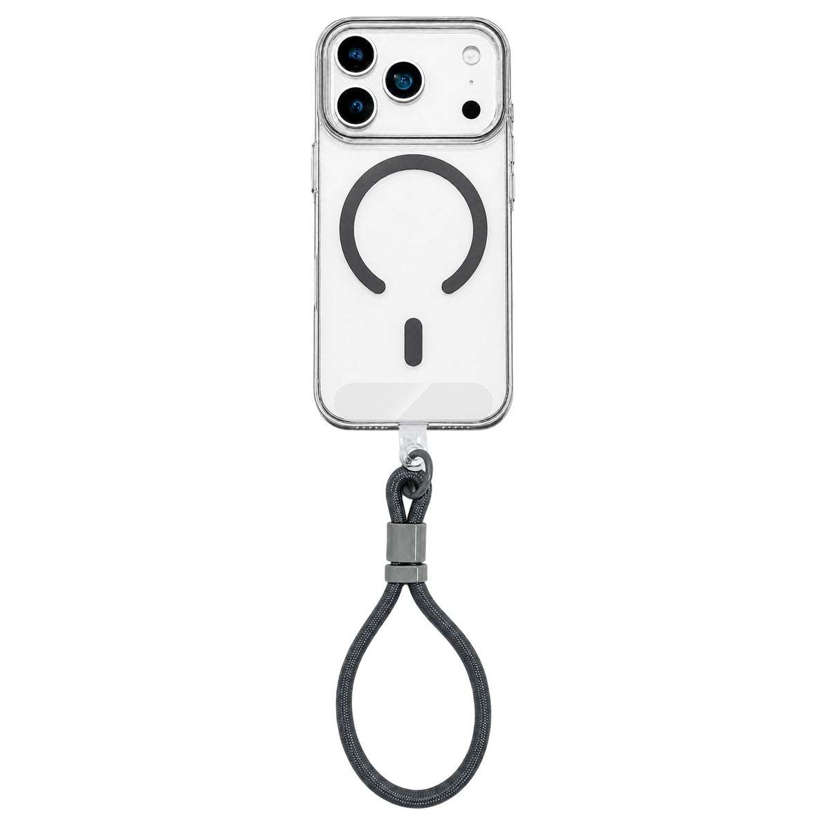 Compatible with iPhone 18 Pro Max Question Mark Clear PC Magnetic Phone Case with Lanyard - Space Gray