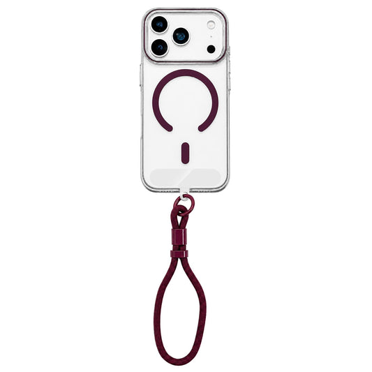 Compatible with iPhone 18 Pro Max Question Mark Clear PC Magnetic Phone Case with Lanyard - Cherry Red