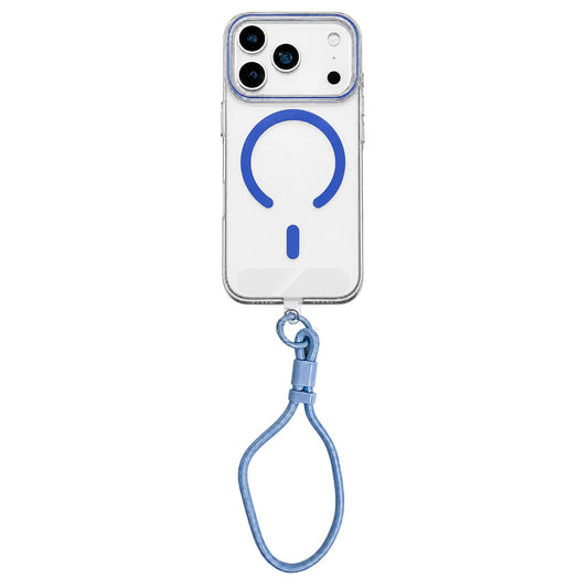 Compatible with iPhone 18 Pro Max Question Mark Clear PC Magnetic Phone Case with Lanyard - Glacier Blue