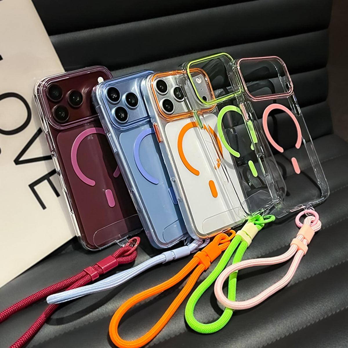 Compatible with iPhone 18 Pro Question Mark Clear PC Magnetic Phone Case with Lanyard - Desert Gold