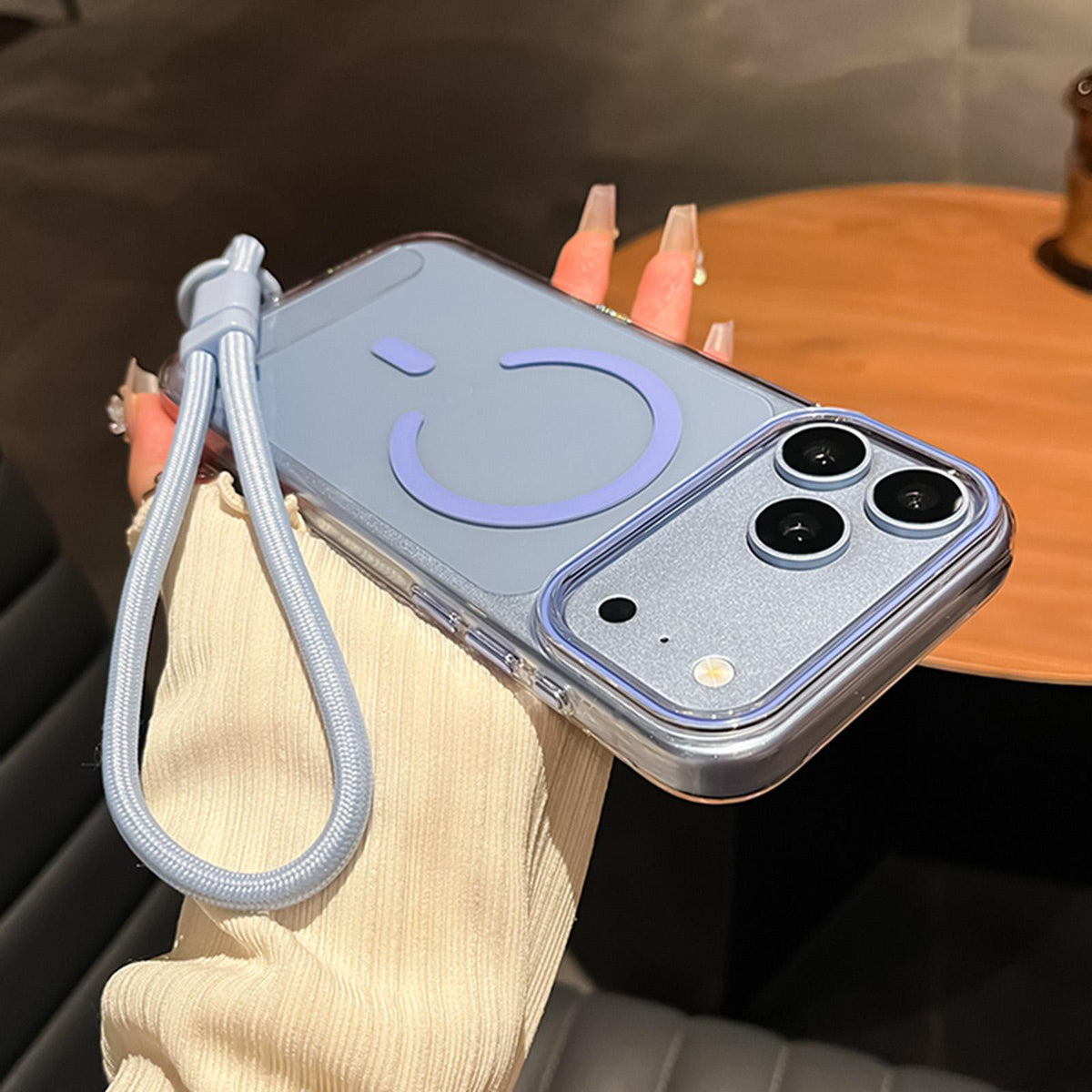 Compatible with iPhone 18 Pro Max Question Mark Clear PC Magnetic Phone Case with Lanyard - Cosmic Orange