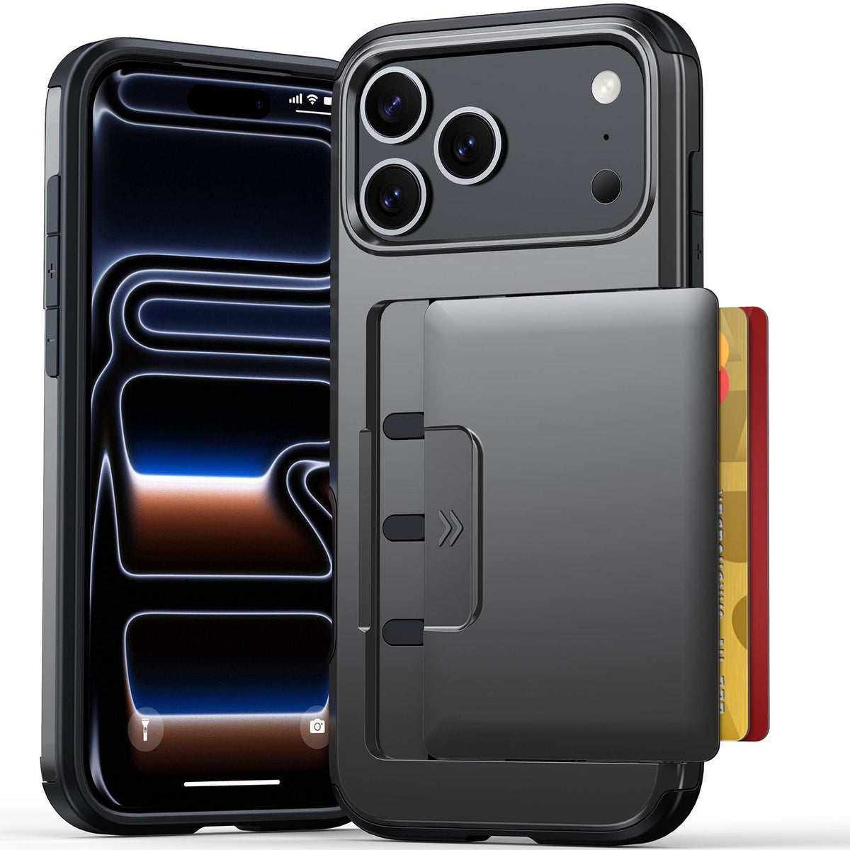 Compatible with iPhone 18 Pro Max Sliding Card Slot PC Dual-Layer TPU Phone Case - Grey