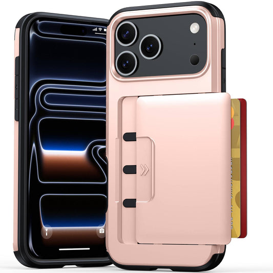 Compatible with iPhone 18 Pro Max Sliding Card Slot PC Dual-Layer TPU Phone Case - Rose Gold