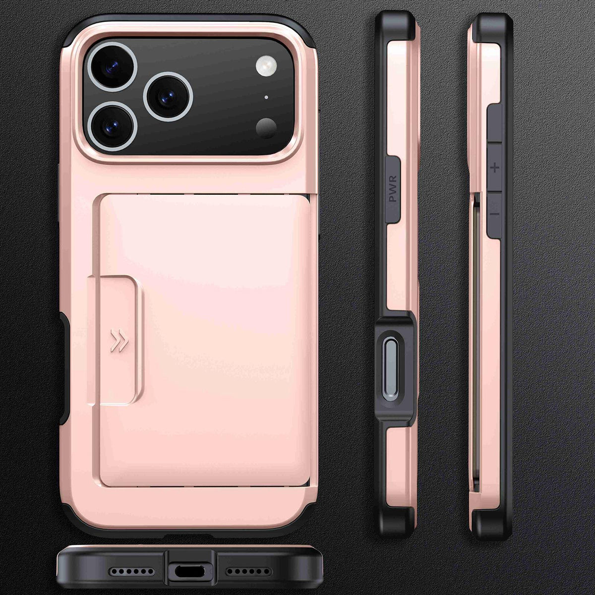 Compatible with iPhone 18 Pro Max Sliding Card Slot PC Dual-Layer TPU Phone Case - Rose Gold