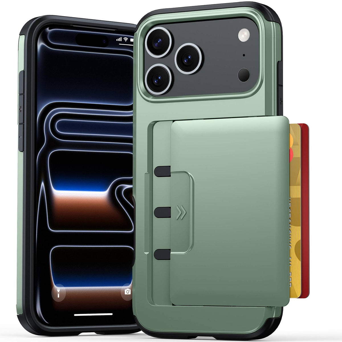 Compatible with iPhone 18 Pro Max Sliding Card Slot PC Dual-Layer TPU Phone Case - Army Green