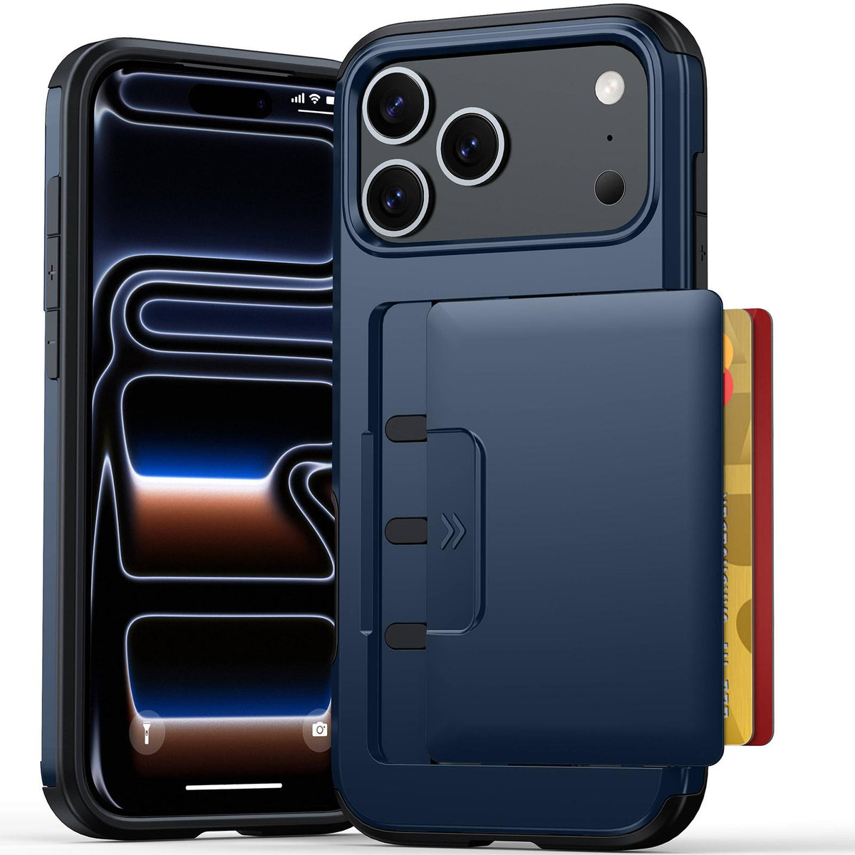 Compatible with iPhone 18 Pro Max Sliding Card Slot PC Dual-Layer TPU Phone Case - Dark Blue