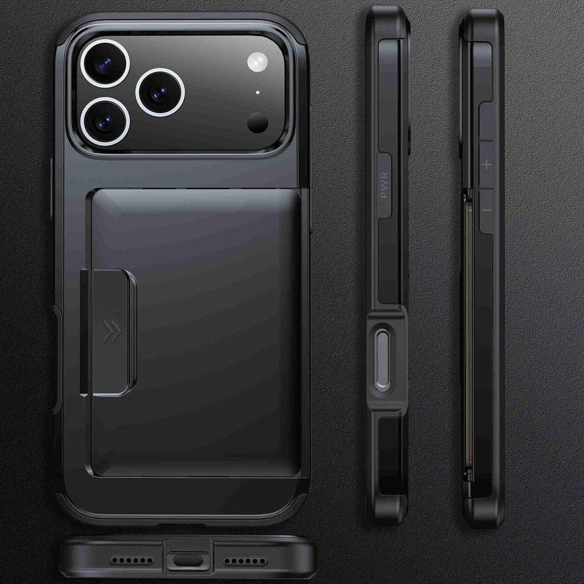 Compatible with iPhone 18 Pro Max Sliding Card Slot PC Dual-Layer TPU Phone Case - Dark Blue