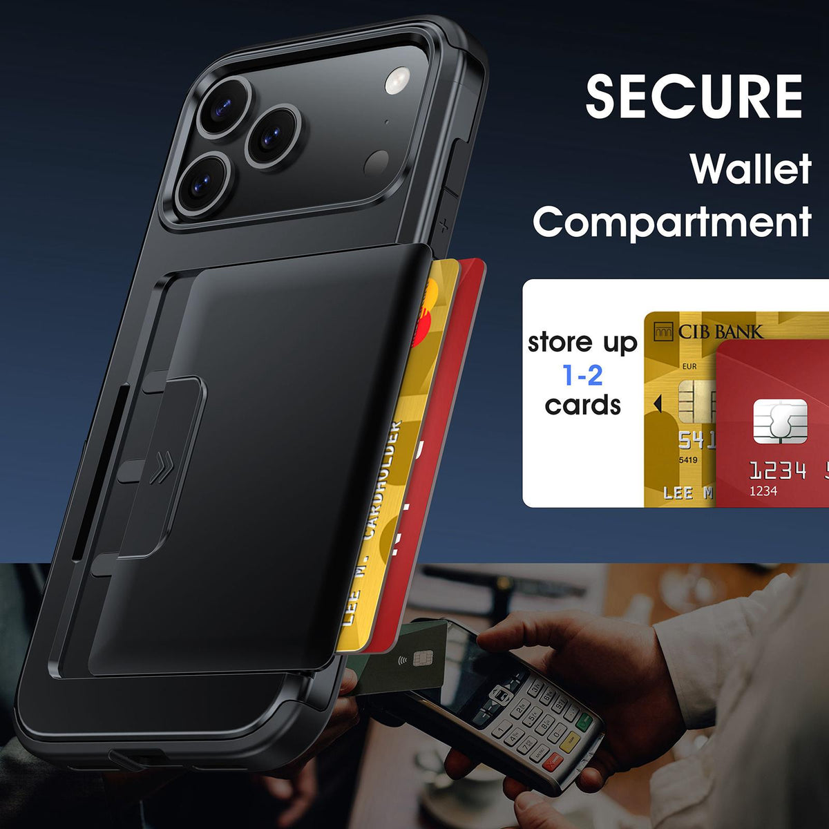 Compatible with iPhone 18 Pro Max Sliding Card Slot PC Dual-Layer TPU Phone Case - Dark Blue