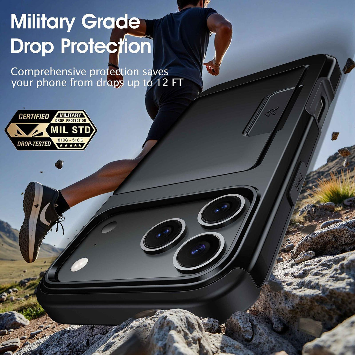 Compatible with iPhone 18 Pro Max Sliding Card Slot PC Dual-Layer TPU Phone Case - Dark Blue