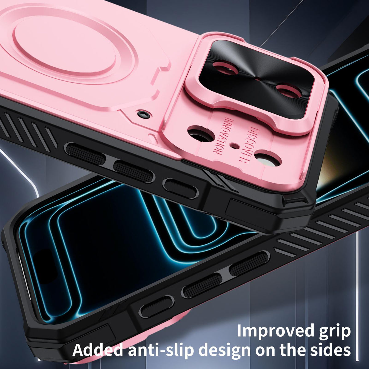 Compatible with iPhone 18 Pro Mecha Magnetic Sliding Camshield Phone Case - Pink