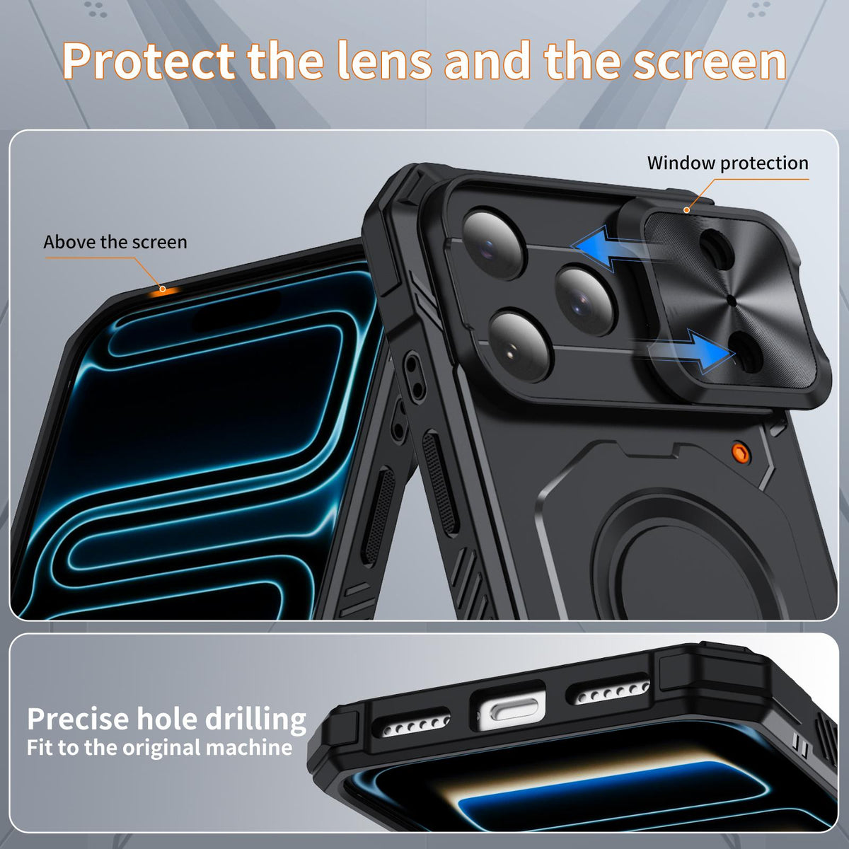 Compatible with iPhone 18 Pro Mecha Magnetic Sliding Camshield Phone Case - Black