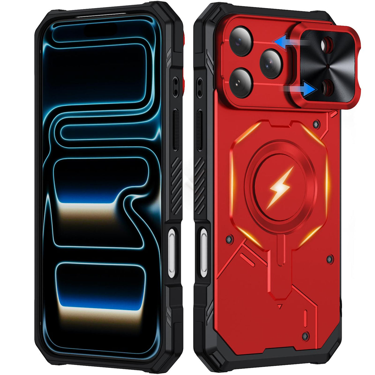 Compatible with iPhone 18 Pro Mecha Magnetic Sliding Camshield Phone Case - Red