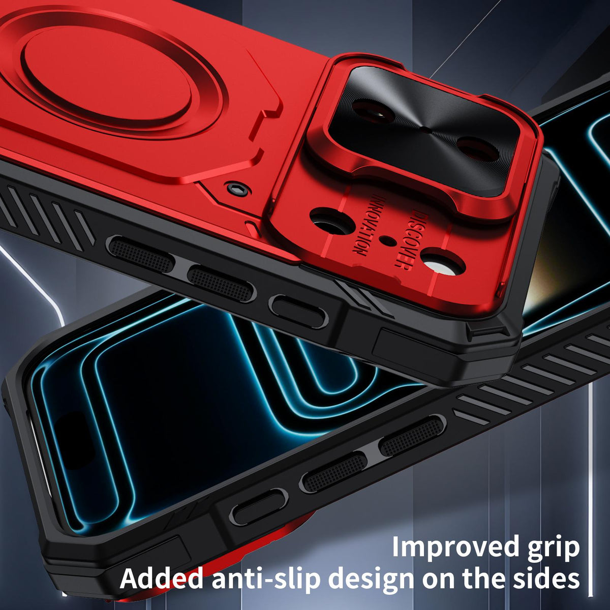 Compatible with iPhone 18 Pro Mecha Magnetic Sliding Camshield Phone Case - Red