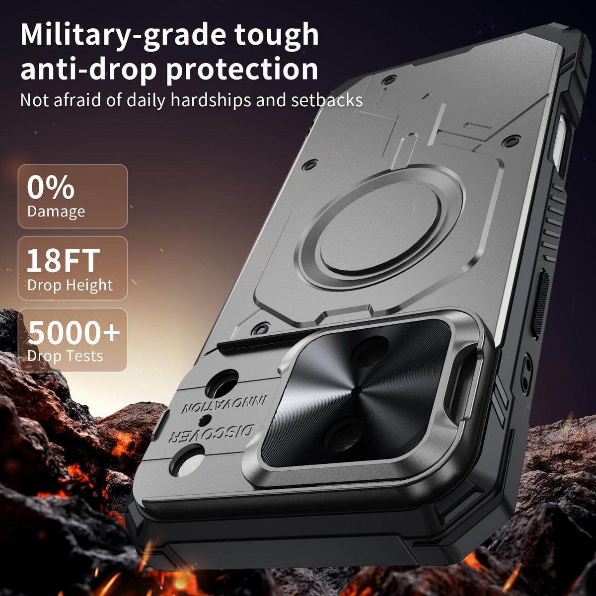 Compatible with iPhone 18 Pro Mecha Magnetic Sliding Camshield Phone Case - Grey