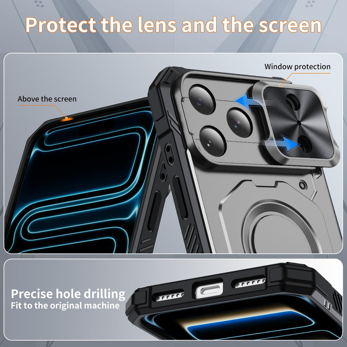 Compatible with iPhone 18 Pro Mecha Magnetic Sliding Camshield Phone Case - Grey