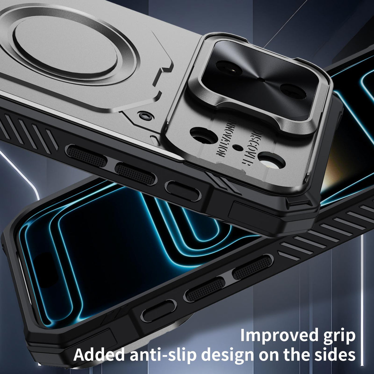 Compatible with iPhone 18 Pro Mecha Magnetic Sliding Camshield Phone Case - Grey