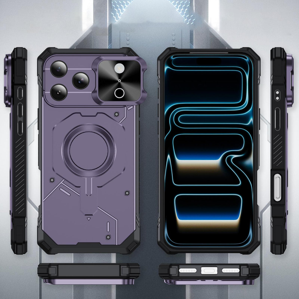 Compatible with iPhone 18 Pro Mecha Magnetic Sliding Camshield Phone Case - Purple