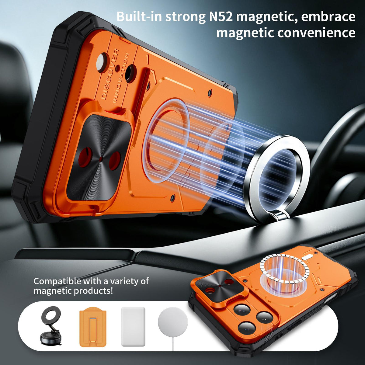 Compatible with iPhone 18 Pro Max Mecha Magnetic Sliding Camshield Phone Case - Orange
